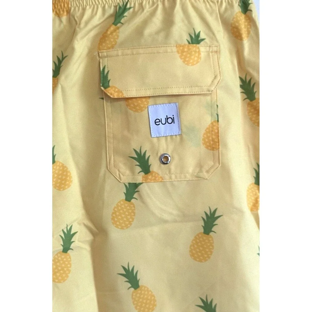 EUBI Swim Shorts Men's XXL Stretchy Drawstring Hawaiian Delight Yellow Pineapple